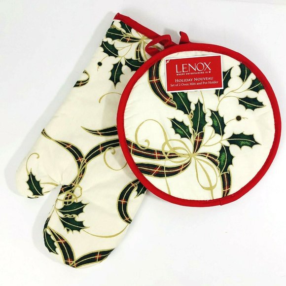 Lenox Christmas Kitchen Set Oven Mitt and Pot Holder Holiday Nouveau Design New - Picture 1 of 4